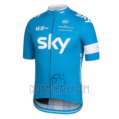 Sky Cycling Jersey Bib Short 2016 Short Sleeve Blue and White